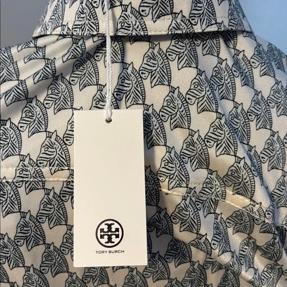 Tory Burch Blue Mini Zebra Printed Viscose & Silk Shirt Dress - Picture 9 of 15